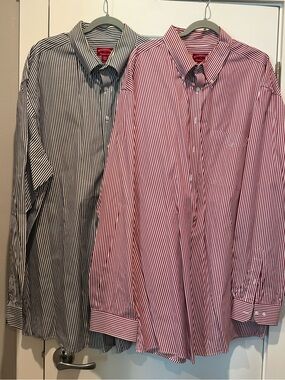 Rochester Shirts Lot of 2 Mens 3XT Black & Red Striped Button Cotton Long Sleeve